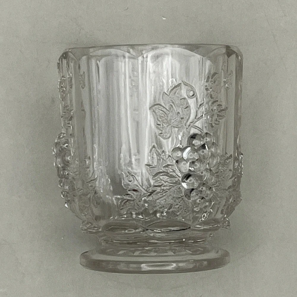 Vtg Clear Pressed Glass Raised Grape Cluster Toothpick Holder Pedestal 2.25